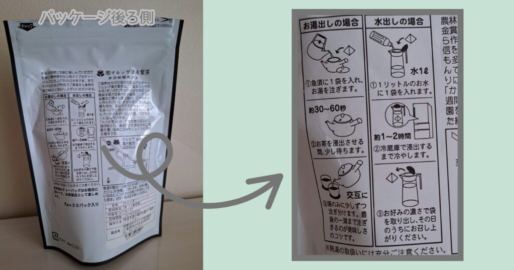 パッケージ後ろの淹れ方説明